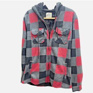 New Men's River Trail Black, Red, Gray Plaid Fleece Lined Hoodie Jacket - Size S